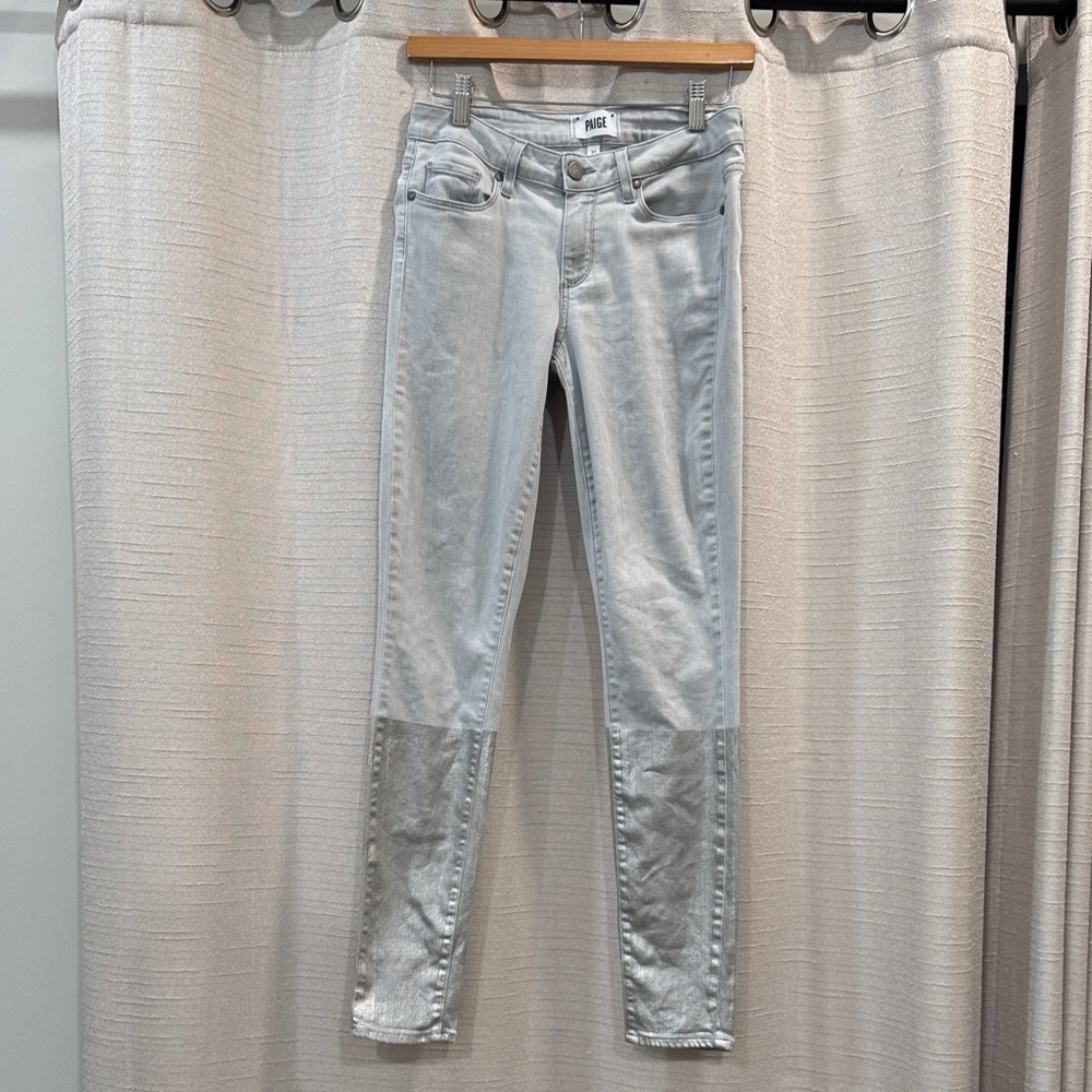 PAIGE Verdugo Skinny Women's Light Gray and Silver Jeans Size 27